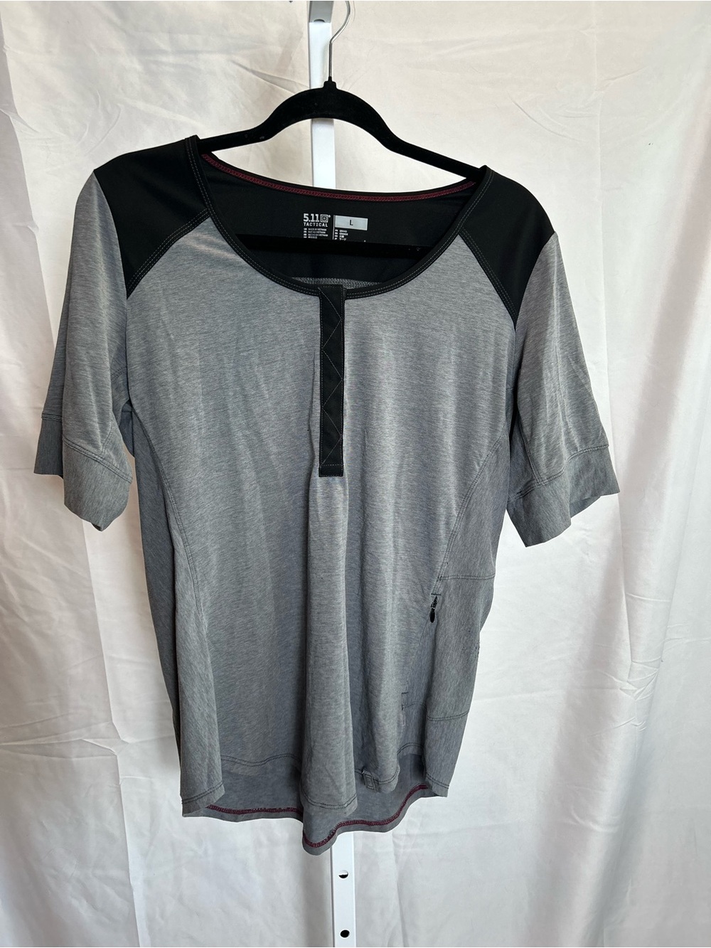 5.11 Tactical Men’s Gray Short Sleeve Henley with Black Shoulder Panels